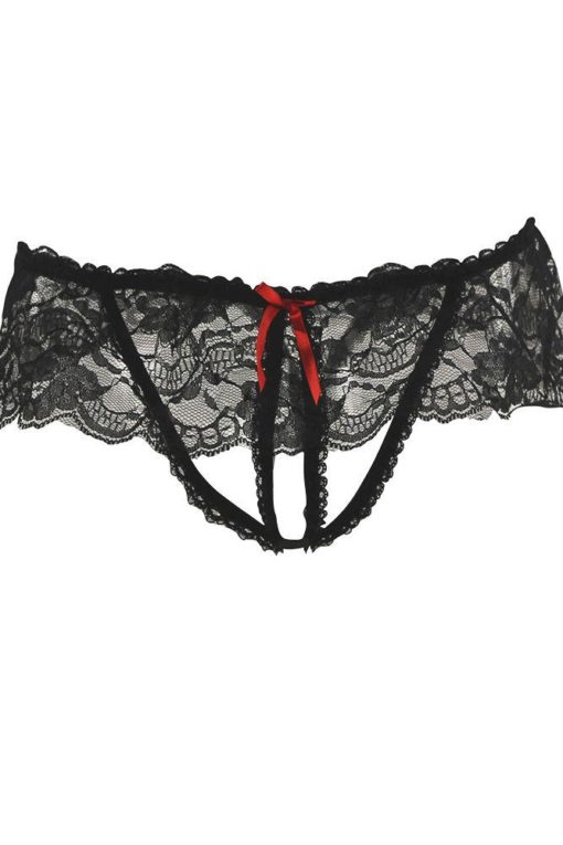 Lace Peek-a-Boo Bra & Panty Set Black Rene Rofe Lingerie - Image 5