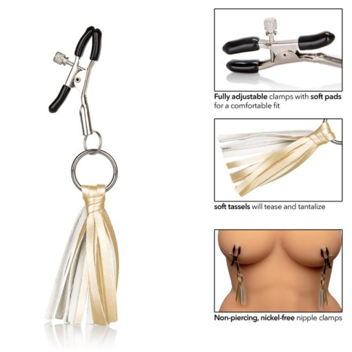 California Exotics Playful Tassels Nipple Clamps Gold - Image 3